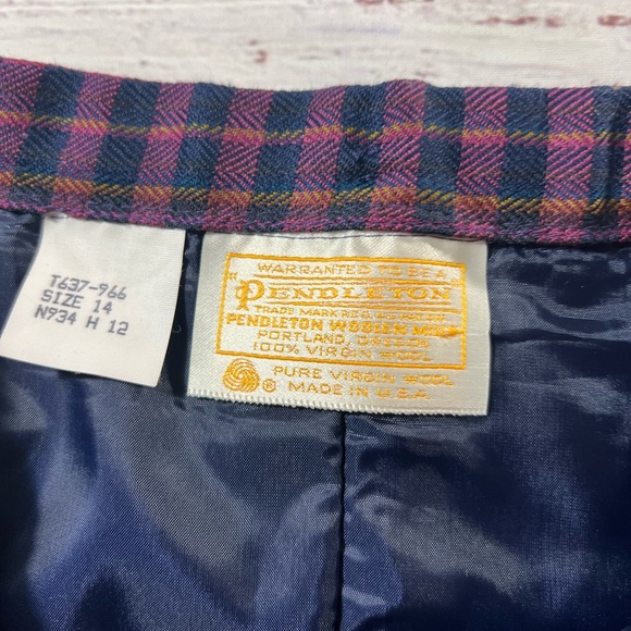 VINTAGE wool PENDLETON houndstooth skirt purple navy vintage size 14 POCKETS - Picture 5 of 9